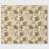 ヴィンテージクリスマスエフェメラホリー&華美文字 ラッピングペーパー (フラット)