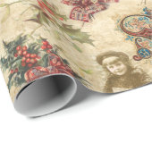 ヴィンテージクリスマスエフェメラホリー&華美文字 ラッピングペーパー (ロールコーナー)