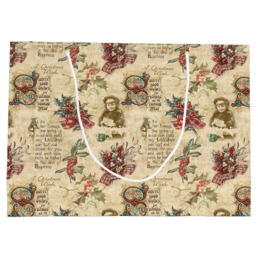 ヴィンテージクリスマスエフェメラホリー&華美文字 ラージペーパーバッグ (裏面)