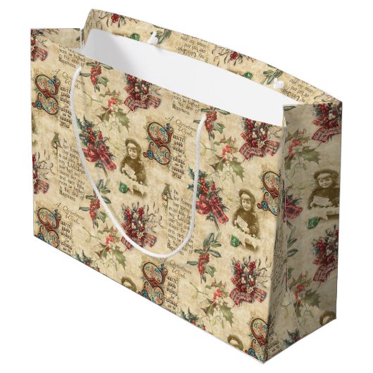 ヴィンテージクリスマスエフェメラホリー&華美文字 ラージペーパーバッグ (裏面アングル)