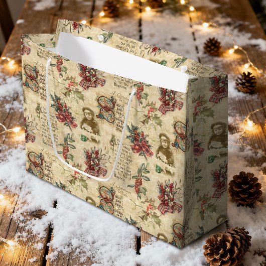 ヴィンテージクリスマスエフェメラホリー&華美文字 ラージペーパーバッグ
