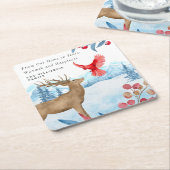 ヴィンテージクリスマスエルクレッド（鳥）ショウジョウコウカンチョウ パーソナライズされた スクエアペーパーコースター (アングル)