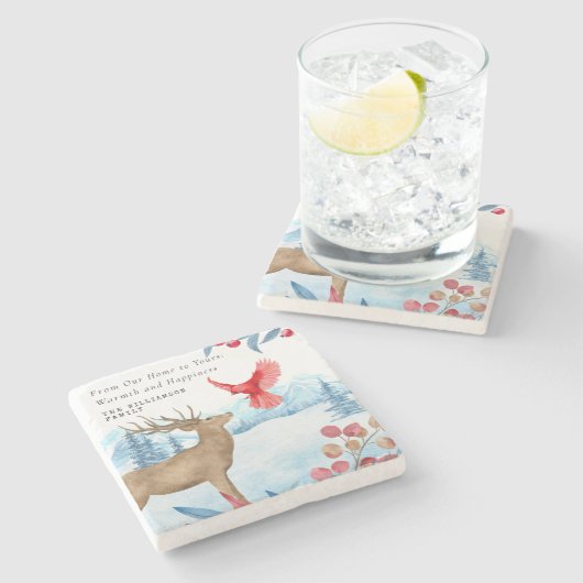 ヴィンテージクリスマスエルクレッド（鳥）ショウジョウコウカンチョウ パーソナライズされた ストーンコースター (横)