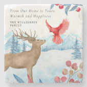 ヴィンテージクリスマスエルクレッド(鳥)ショウジョウコウカンチョウ パーソナライズされた ストーンコースター (正面)