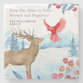 ヴィンテージクリスマスエルクレッド（鳥）ショウジョウコウカンチョウ パーソナライズされた ストーンコースター