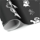 ヴィンテージクリスマスエレガントショッピング女性白黒 ラッピングペーパー (ロールコーナー)