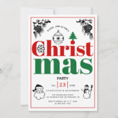 ヴィンテージクリスマスエレメンツタイポグラフィ休日 招待状 (正面)