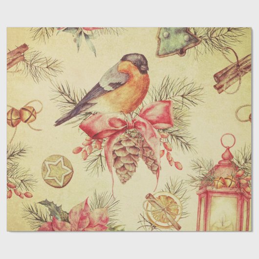 ヴィンテージクリスマスエレメンツラッピング紙 ラッピングペーパー (フラット)