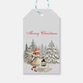 ヴィンテージクリスマスエンジェルとウサギ ギフトタグ