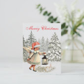 ヴィンテージクリスマスエンジェルとウサギ ポストカード (スタンド正面)