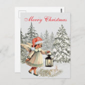 ヴィンテージクリスマスエンジェルとウサギ ポストカード (正面/裏面)