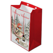 ヴィンテージクリスマスエンジェルとウサギ ミディアムペーパーバッグ (正面アングル)