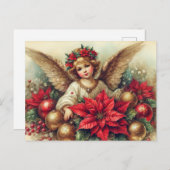 ヴィンテージクリスマスエンジェルとオーナメント シーズンポストカード (正面/裏面)