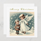ヴィンテージクリスマスエンジェルとチャイルドフラットカード (正面/裏面)