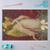 ヴィンテージクリスマスエンジェルとフェスティバルツリー 薄葉紙 (クラフト)