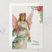 ヴィンテージクリスマスエンジェルとポインセティアス シーズンカード (正面/裏面)