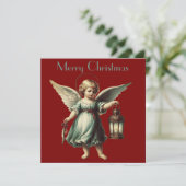 ヴィンテージクリスマスエンジェルとランタン カード (スタンド正面)