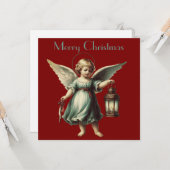 ヴィンテージクリスマスエンジェルとランタン カード (正面/裏面インサイチュ)