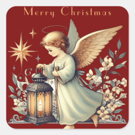 ヴィンテージクリスマスエンジェルとランタン スクエアシール