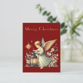 ヴィンテージクリスマスエンジェルとランタン ポストカード (スタンド正面)