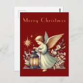 ヴィンテージクリスマスエンジェルとランタン ポストカード (正面/裏面)