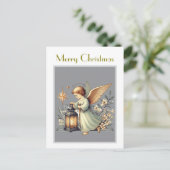 ヴィンテージクリスマスエンジェルとランタン ポストカード (スタンド正面)