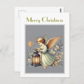 ヴィンテージクリスマスエンジェルとランタン ポストカード (正面/裏面)