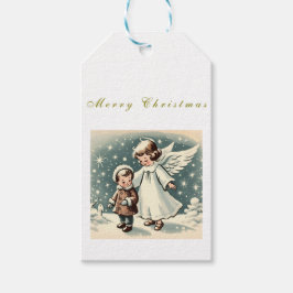ヴィンテージクリスマスエンジェルと子供 ギフトタグ