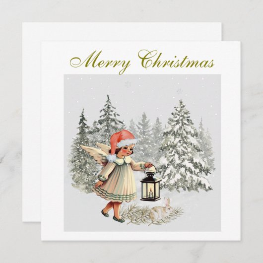 ヴィンテージクリスマスエンジェルと子供 シーズンカード (正面/裏面)