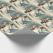 ヴィンテージクリスマスエンジェルと子供 ラッピングペーパー (角)