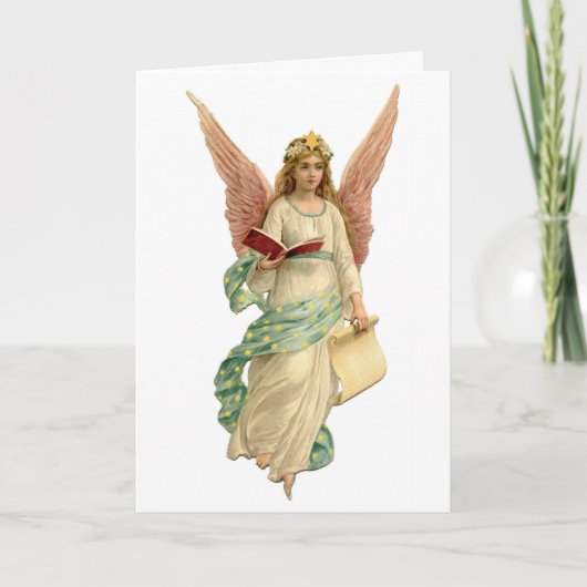 ヴィンテージクリスマスエンジェルと本 シーズンカード (正面)