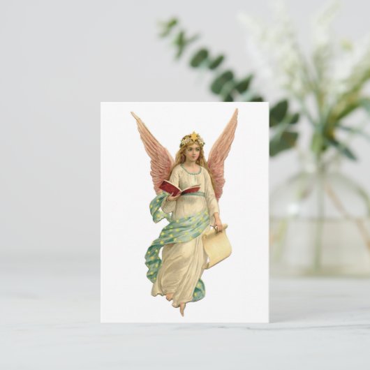 ヴィンテージクリスマスエンジェルと本 シーズンポストカード (スタンド正面)