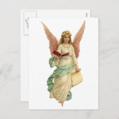 ヴィンテージクリスマスエンジェルと本 シーズンポストカード (正面/裏面)