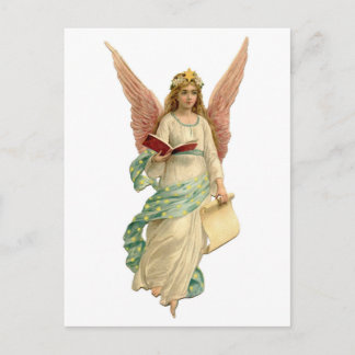 ヴィンテージクリスマスエンジェルと本 シーズンポストカード