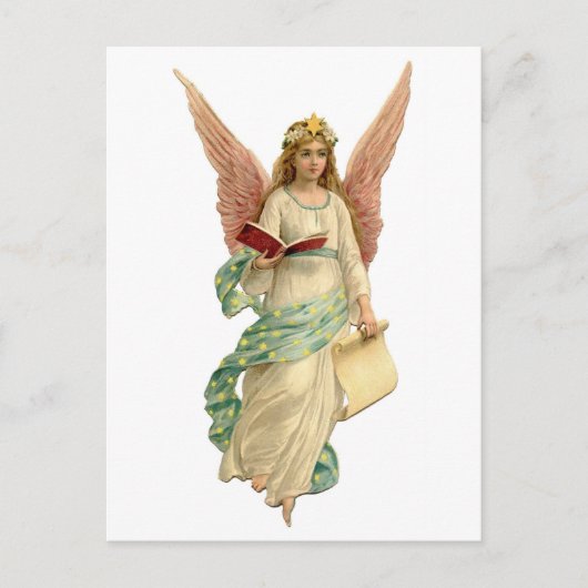 ヴィンテージクリスマスエンジェルと本 シーズンポストカード (正面)