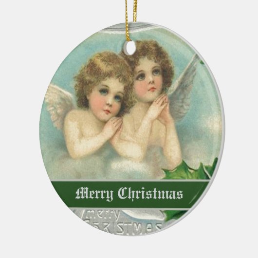 ヴィンテージクリスマスエンジェルと神聖なベリーオーナメント セラミックオーナメント (左)