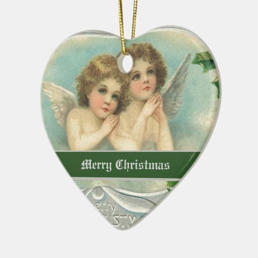 ヴィンテージクリスマスエンジェルと神聖なベリーオーナメント セラミックオーナメント (左)