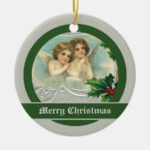 ヴィンテージクリスマスエンジェルと神聖なベリーオーナメント セラミックオーナメント (正面)