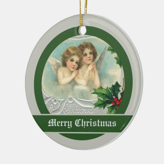 ヴィンテージクリスマスエンジェルと神聖なベリーオーナメント セラミックオーナメント (左)