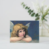 ヴィンテージクリスマスエンジェルと金ゴールドスター シーズンポストカード (スタンド正面)