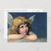 ヴィンテージクリスマスエンジェルと金ゴールドスター シーズンポストカード (正面/裏面)