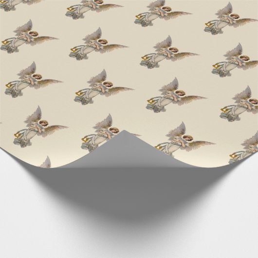 ヴィンテージクリスマスエンジェルアイボリーホリデイ ラッピングペーパー (角)