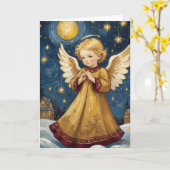 ヴィンテージクリスマスエンジェルアートカスタム文字 カード (黄色い花)