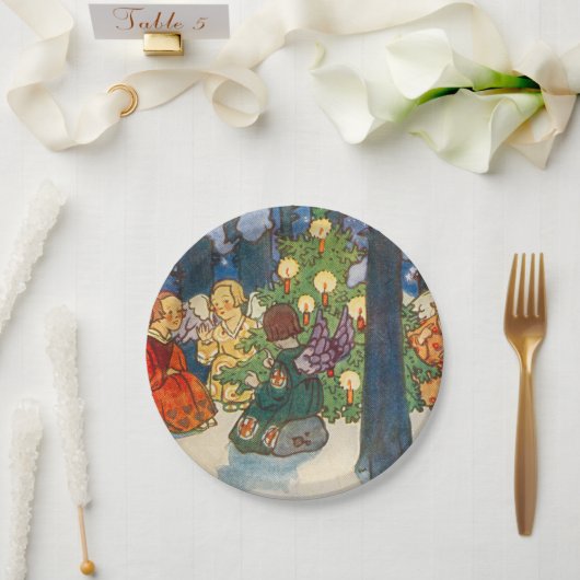 ヴィンテージクリスマスエンジェルアートホリデイ紙プレート ペーパープレート (ウェディング)