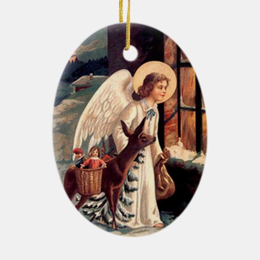 ヴィンテージクリスマスエンジェルオーバルオーナメント セラミックオーナメント (裏面)