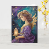 ヴィンテージクリスマスエンジェルカスタムメッセージ カード (黄色い花)