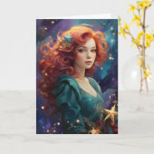 ヴィンテージクリスマスエンジェルカスタムメッセージ カード (黄色い花)