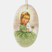 ヴィンテージクリスマスエンジェルガールウィズベビーラム セラミックオーナメント (右)