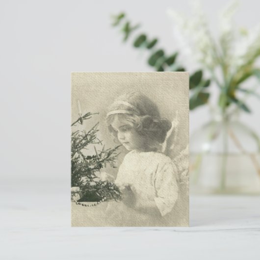 ヴィンテージクリスマスエンジェルガールポストカード シーズンポストカード (スタンド正面)