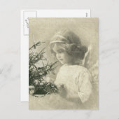 ヴィンテージクリスマスエンジェルガールポストカード シーズンポストカード (正面/裏面)